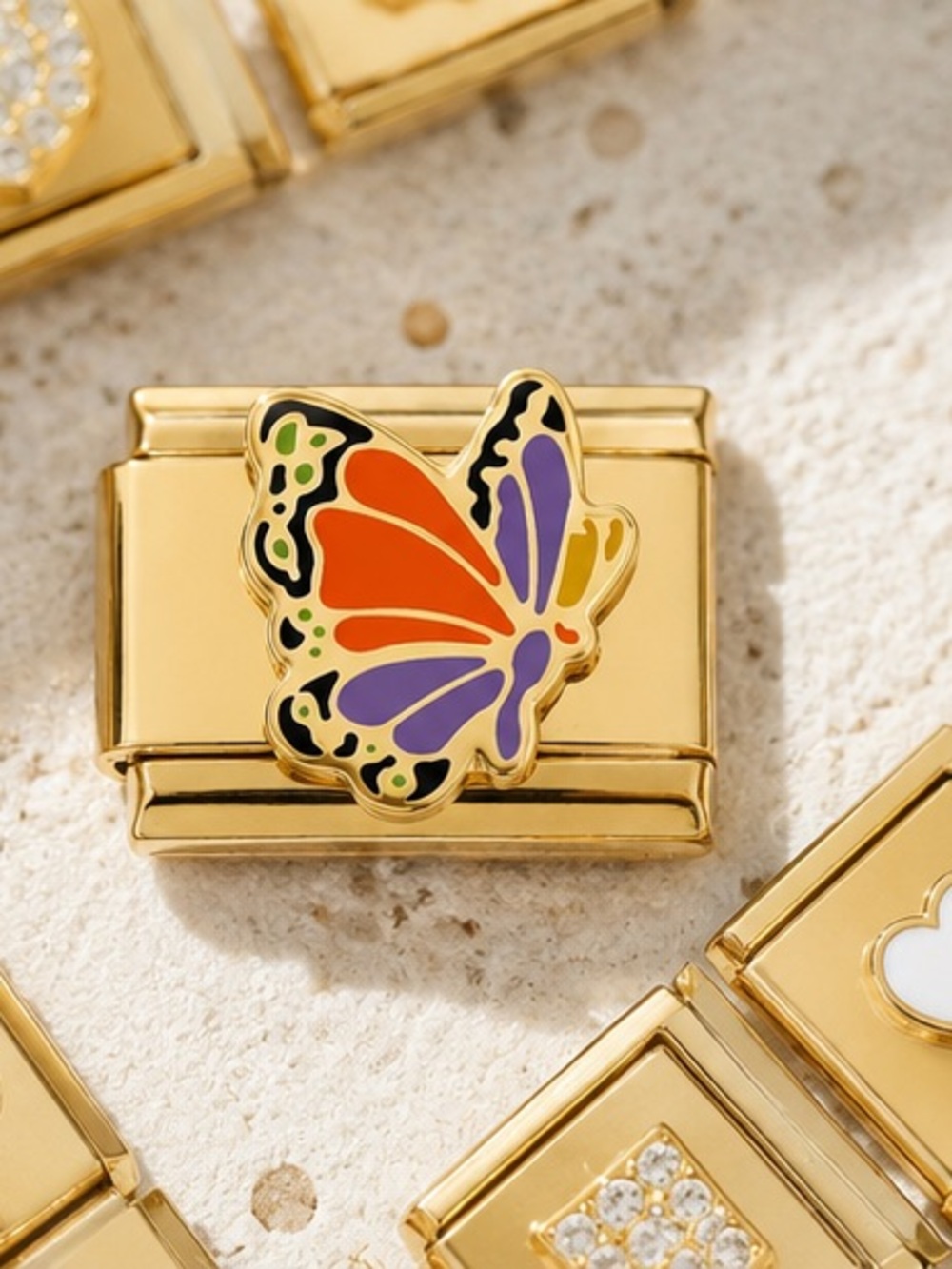 Butterfly Italian Charm Link Colorful Enamel Gold Tone 5 for $15